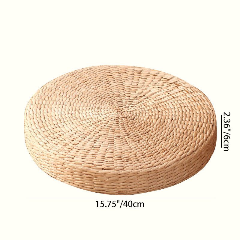 Traditional Japanese Bamboo Solid Wood Bulrush Steel EPE Round Ellipse Tatami Coffee Table &amp; Stool 2-Tier Handwoven Weaving Storage For Living Room