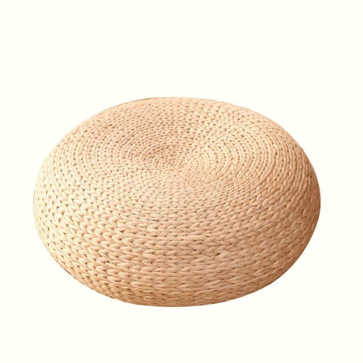 Traditional Japanese Bamboo Solid Wood Bulrush Steel EPE Round Ellipse Tatami Coffee Table &amp; Stool 2-Tier Handwoven Weaving Storage For Living Room