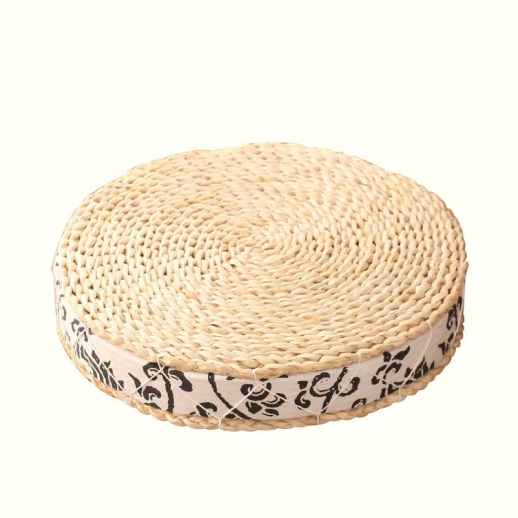 Traditional Japanese Bamboo Solid Wood Bulrush Steel EPE Round Ellipse Tatami Coffee Table &amp; Stool 2-Tier Handwoven Weaving Storage For Living Room