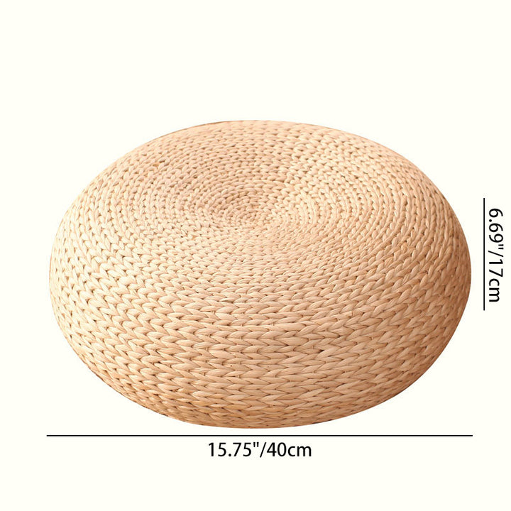 Traditional Japanese Bamboo Solid Wood Bulrush Steel EPE Round Ellipse Tatami Coffee Table &amp; Stool 2-Tier Handwoven Weaving Storage For Living Room