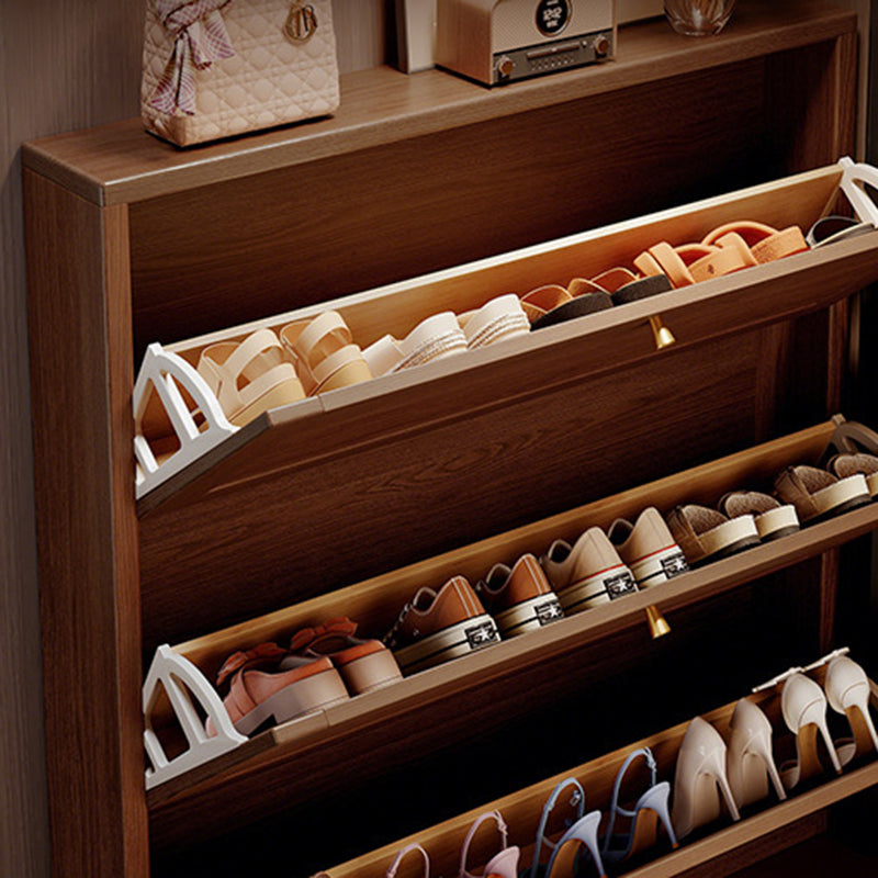 Rangement à chaussures rectangulaire en bois massif rétro contemporain, panneau écologique, contreplaqué trois plis, à 3 niveaux, gain de place pour entrée 