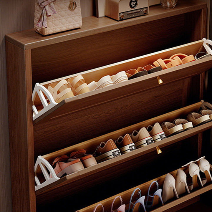 Rangement à chaussures rectangulaire en bois massif rétro contemporain, panneau écologique, contreplaqué trois plis, à 3 niveaux, gain de place pour entrée 