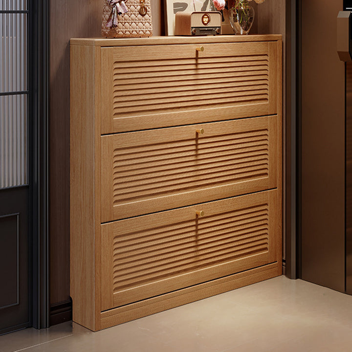 Rangement à chaussures rectangulaire en bois massif rétro contemporain, panneau écologique, contreplaqué trois plis, à 3 niveaux, gain de place pour entrée 