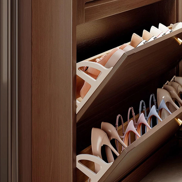Rangement à chaussures rectangulaire en bois massif rétro contemporain, panneau écologique, contreplaqué trois plis, à 3 niveaux, gain de place pour entrée 