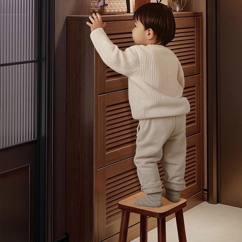 Rangement à chaussures rectangulaire en bois massif rétro contemporain, panneau écologique, contreplaqué trois plis, à 3 niveaux, gain de place pour entrée 