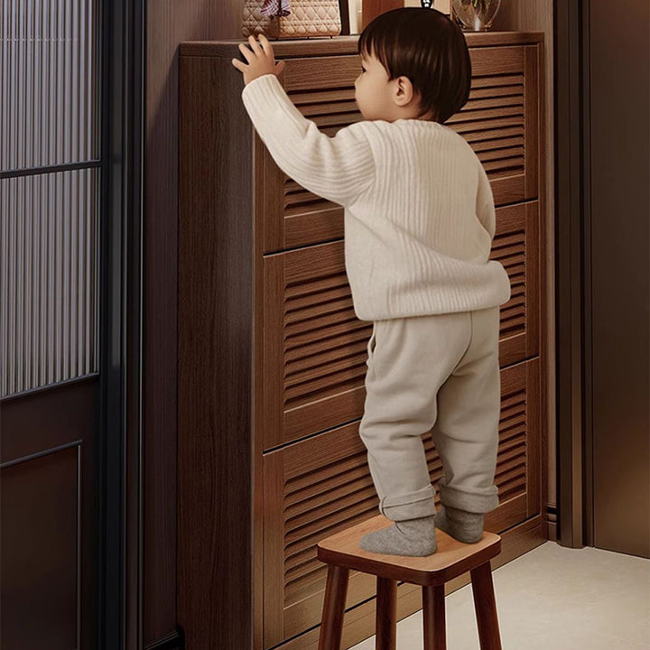 Rangement à chaussures rectangulaire en bois massif rétro contemporain, panneau écologique, contreplaqué trois plis, à 3 niveaux, gain de place pour entrée 