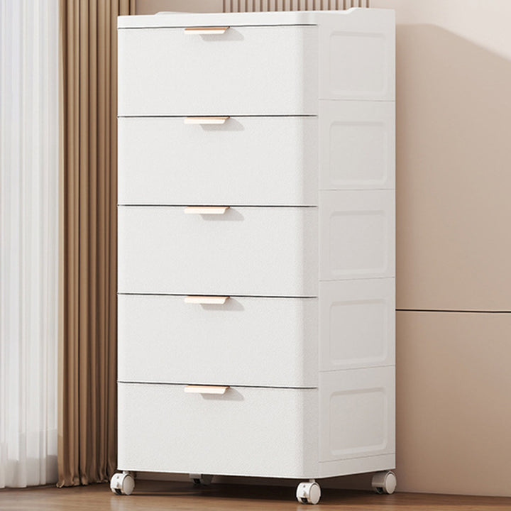 Moderner minimalistischer PP-Rechteckiger beweglicher Aufbewahrungsschrank mit 5 Schubladen für das Wohnzimmer 