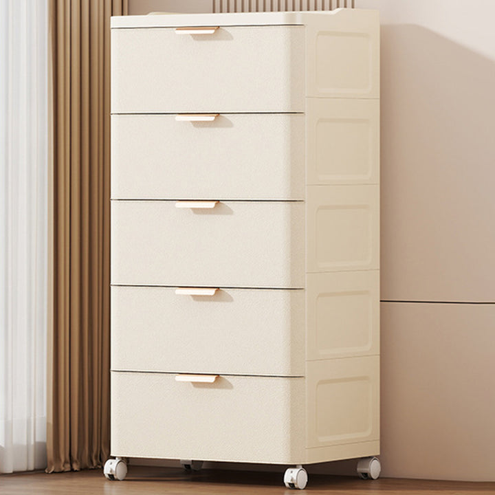 Moderner minimalistischer PP-Rechteckiger beweglicher Aufbewahrungsschrank mit 5 Schubladen für das Wohnzimmer 