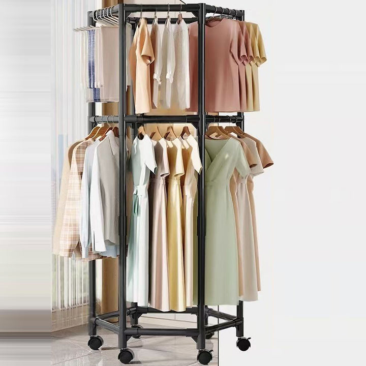 Modern Minimalist Carbon Steel Plastic Hexagonal Movable Hall Tree 1/2-Tier For Living Room &amp; Balcony