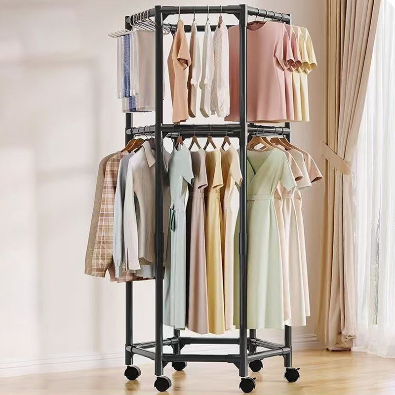 Modern Minimalist Carbon Steel Plastic Hexagonal Movable Hall Tree 1/2-Tier For Living Room &amp; Balcony