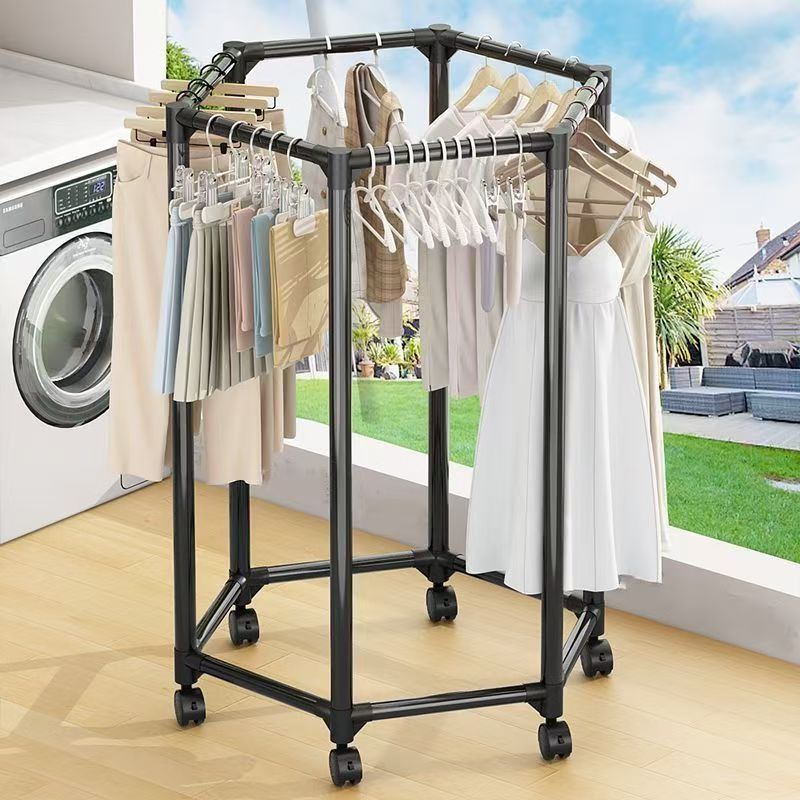 Modern Minimalist Carbon Steel Plastic Hexagonal Movable Hall Tree 1/2-Tier For Living Room &amp; Balcony