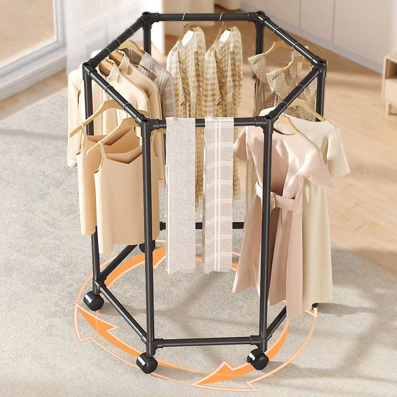 Modern Minimalist Carbon Steel Plastic Hexagonal Movable Hall Tree 1/2-Tier For Living Room &amp; Balcony