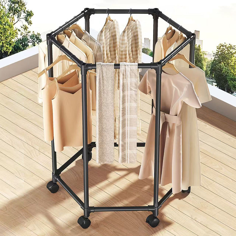 Modern Minimalist Carbon Steel Plastic Hexagonal Movable Hall Tree 1/2-Tier For Living Room &amp; Balcony