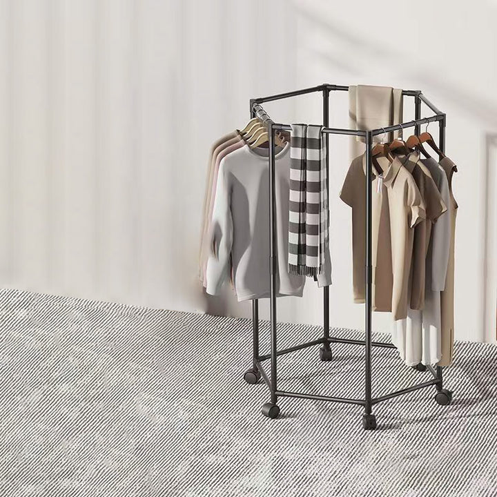 Modern Minimalist Carbon Steel Plastic Hexagonal Movable Hall Tree 1/2-Tier For Living Room &amp; Balcony