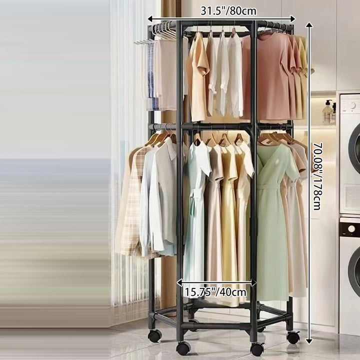 Modern Minimalist Carbon Steel Plastic Hexagonal Movable Hall Tree 1/2-Tier For Living Room &amp; Balcony