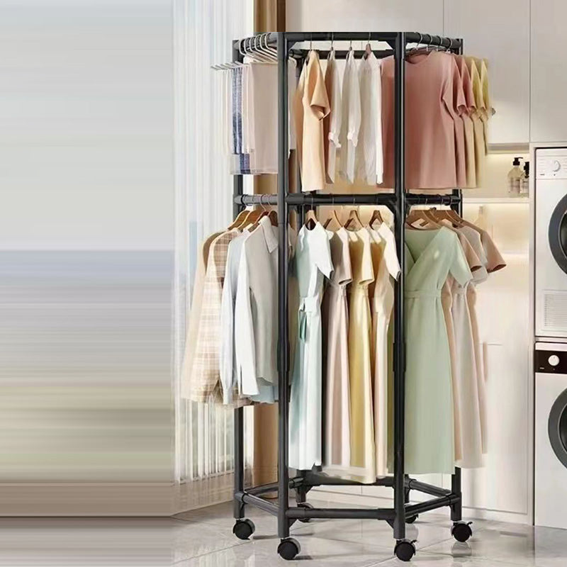 Modern Minimalist Carbon Steel Plastic Hexagonal Movable Hall Tree 1/2-Tier For Living Room &amp; Balcony