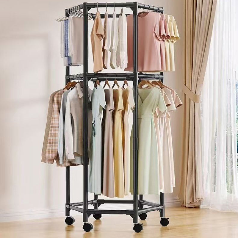 Modern Minimalist Carbon Steel Plastic Hexagonal Movable Hall Tree 1/2-Tier For Living Room &amp; Balcony