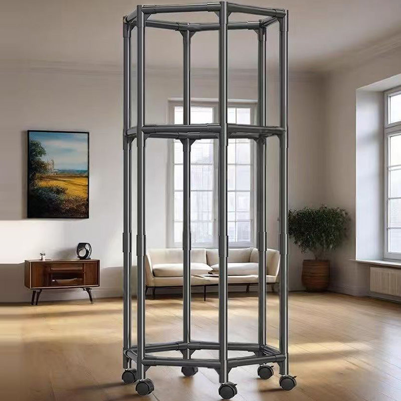 Modern Minimalist Carbon Steel Plastic Hexagonal Movable Hall Tree 1/2-Tier For Living Room &amp; Balcony