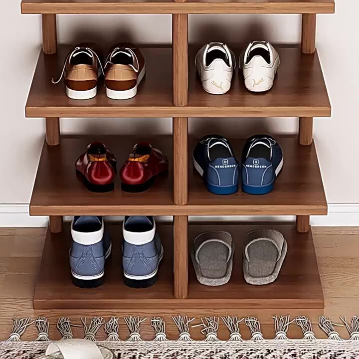 Zeitgenössisches Retro Massivholz MDF Rechteckiger Schuhschrank 5/6/7/8-stufig für den Eingangsbereich 