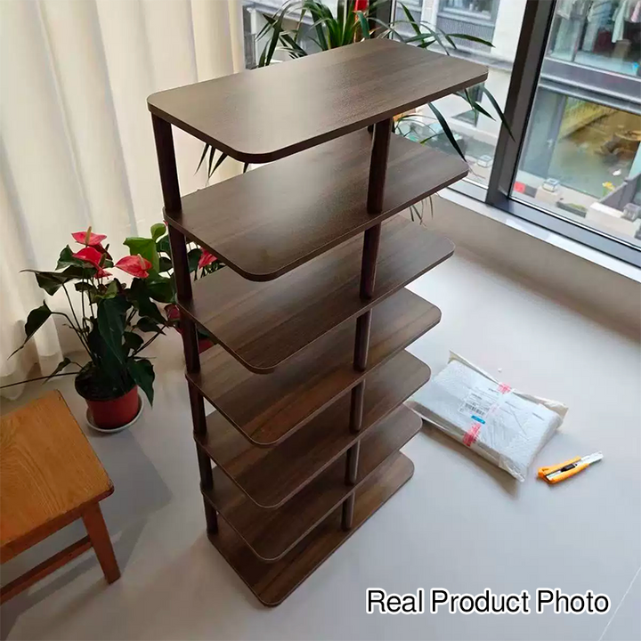 Zeitgenössisches Retro Massivholz MDF Rechteckiger Schuhschrank 5/6/7/8-stufig für den Eingangsbereich 