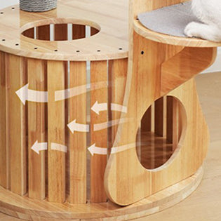 Arbre à chat rond minimaliste moderne en MDF et feutre avec 3 condos, 4 perchoirs et 1 griffoir pour salon 