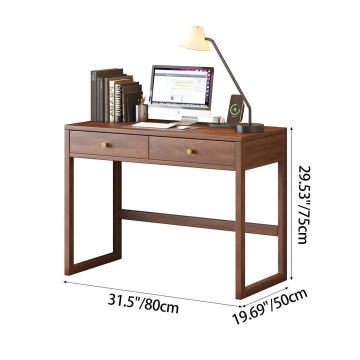 Moderne minimalistische rechteckige Schreibtische aus Gummibaumholz mit 1/2-Schublade für das Home Office 