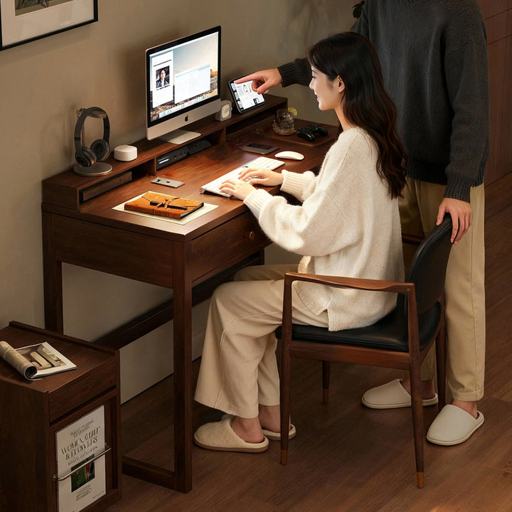 Moderne minimalistische rechteckige Schreibtische aus Gummibaumholz mit 1/2-Schublade für das Home Office 