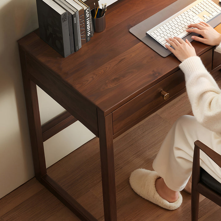 Moderne minimalistische rechteckige Schreibtische aus Gummibaumholz mit 1/2-Schublade für das Home Office 