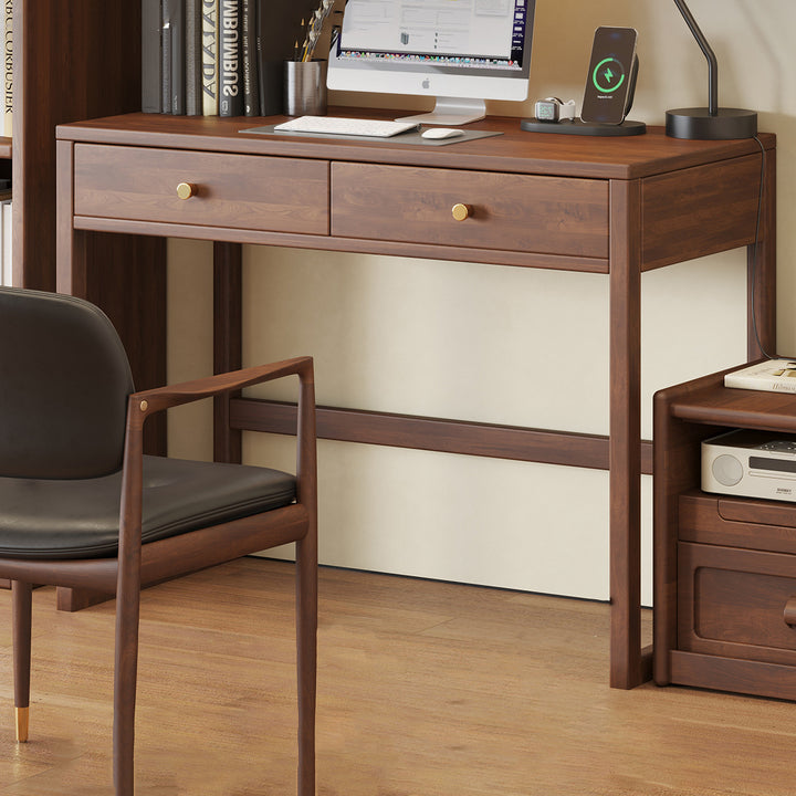 Moderne minimalistische rechteckige Schreibtische aus Gummibaumholz mit 1/2-Schublade für das Home Office 
