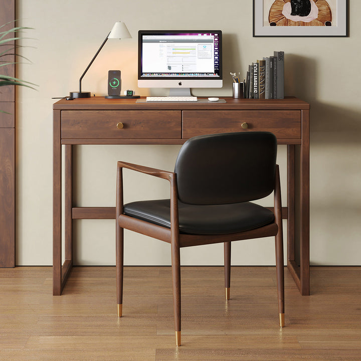 Moderne minimalistische rechteckige Schreibtische aus Gummibaumholz mit 1/2-Schublade für das Home Office 