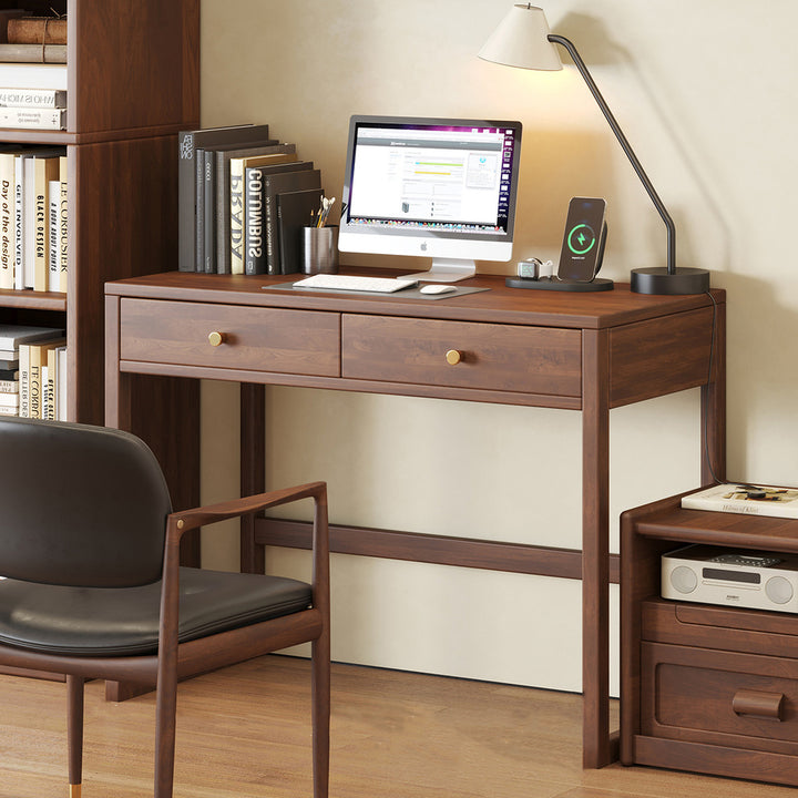 Moderne minimalistische rechteckige Schreibtische aus Gummibaumholz mit 1/2-Schublade für das Home Office 