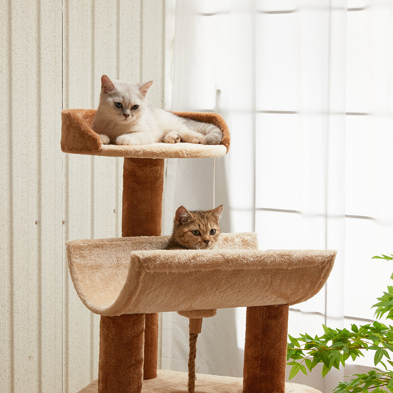 Modern Minimalist Particle Board Velvet Cardboard Tube Sisal Rope Square Cat Tree &amp; Condo 1-Hammock 3-Condo 4-Scratching Post 1-Ladder 2-Perch For Living Room
