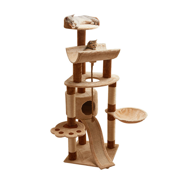 Modern Minimalist Particle Board Velvet Cardboard Tube Sisal Rope Square Cat Tree &amp; Condo 1-Hammock 3-Condo 4-Scratching Post 1-Ladder 2-Perch For Living Room