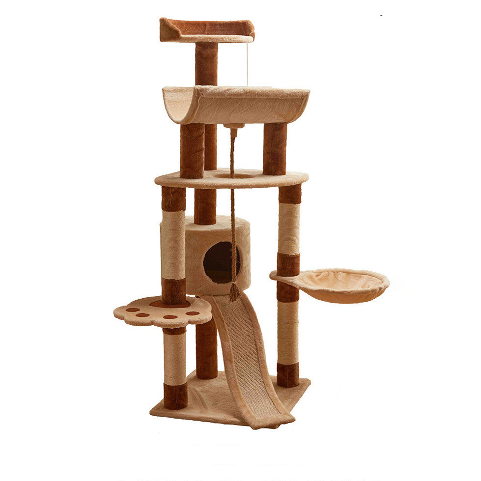 Modern Minimalist Particle Board Velvet Cardboard Tube Sisal Rope Square Cat Tree &amp; Condo 1-Hammock 3-Condo 4-Scratching Post 1-Ladder 2-Perch For Living Room