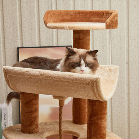 Modern Minimalist Particle Board Velvet Cardboard Tube Sisal Rope Square Cat Tree &amp; Condo 1-Hammock 3-Condo 4-Scratching Post 1-Ladder 2-Perch For Living Room