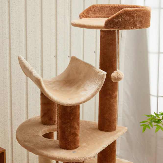Modern Minimalist Particle Board Velvet Cardboard Tube Sisal Rope Square Cat Tree &amp; Condo 1-Hammock 3-Condo 4-Scratching Post 1-Ladder 2-Perch For Living Room