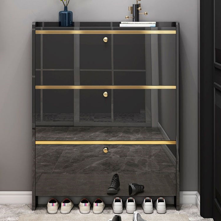 Zeitgenössischer luxuriöser rechteckiger 3-stufiger Schuhschrank aus MDF-Kunststoff für den Eingangsbereich 