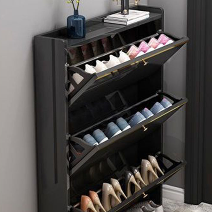 Zeitgenössischer luxuriöser rechteckiger 3-stufiger Schuhschrank aus MDF-Kunststoff für den Eingangsbereich 