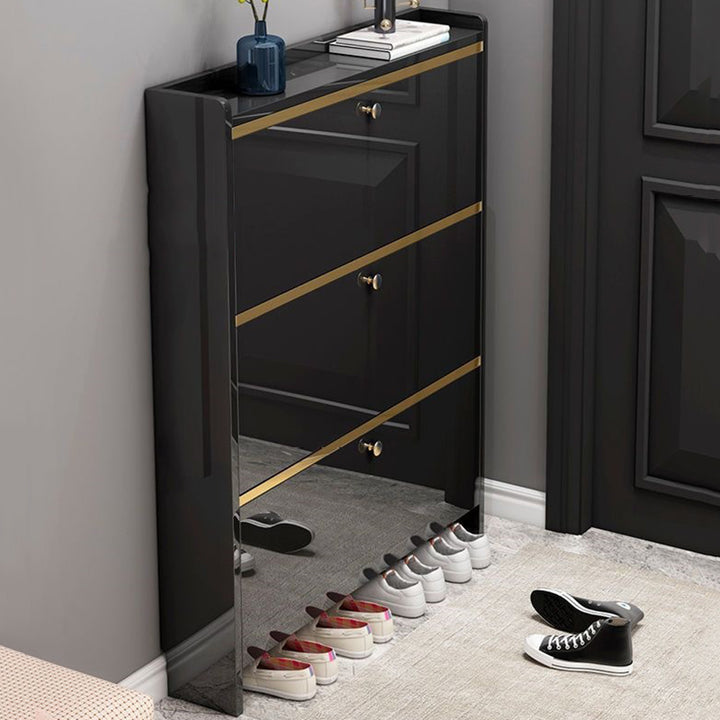Zeitgenössischer luxuriöser rechteckiger 3-stufiger Schuhschrank aus MDF-Kunststoff für den Eingangsbereich 