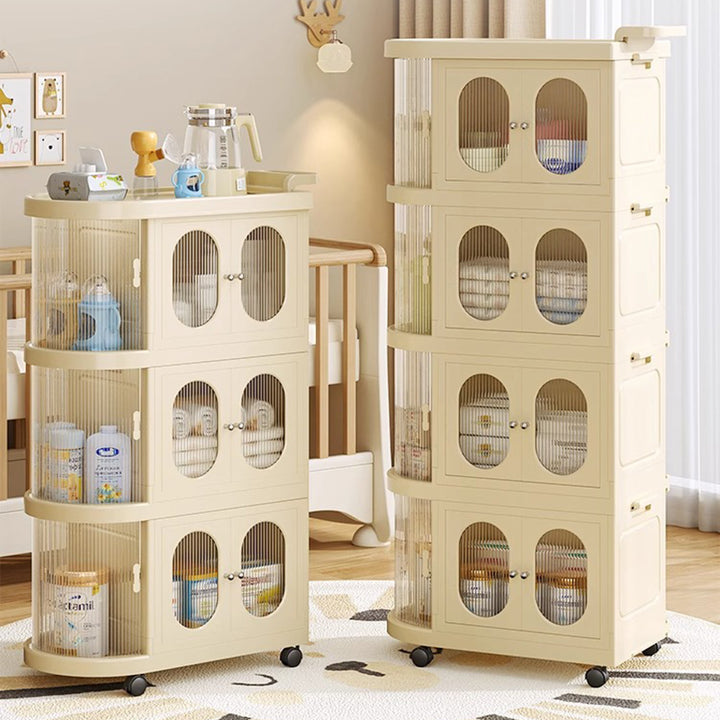 Modern Minimalist PP Plastic Oval Movable Foldable Storage Cabinet 2/3/4/5-Tier Baby Feeding Organizer For Living Room