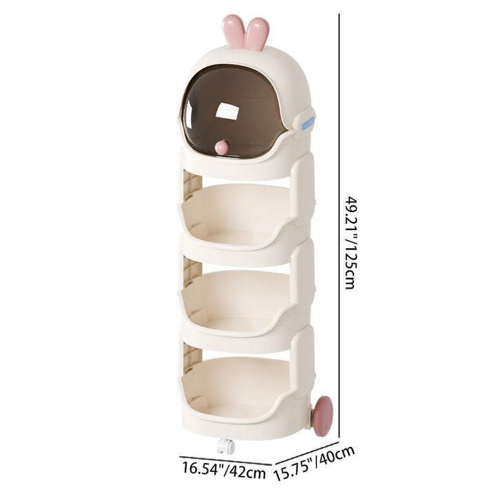 Contemporary Creative PP PC Steel Round-square Duck/Rabbit-style Movable Storage Cabinet 2/3/4-Tier For Living Room