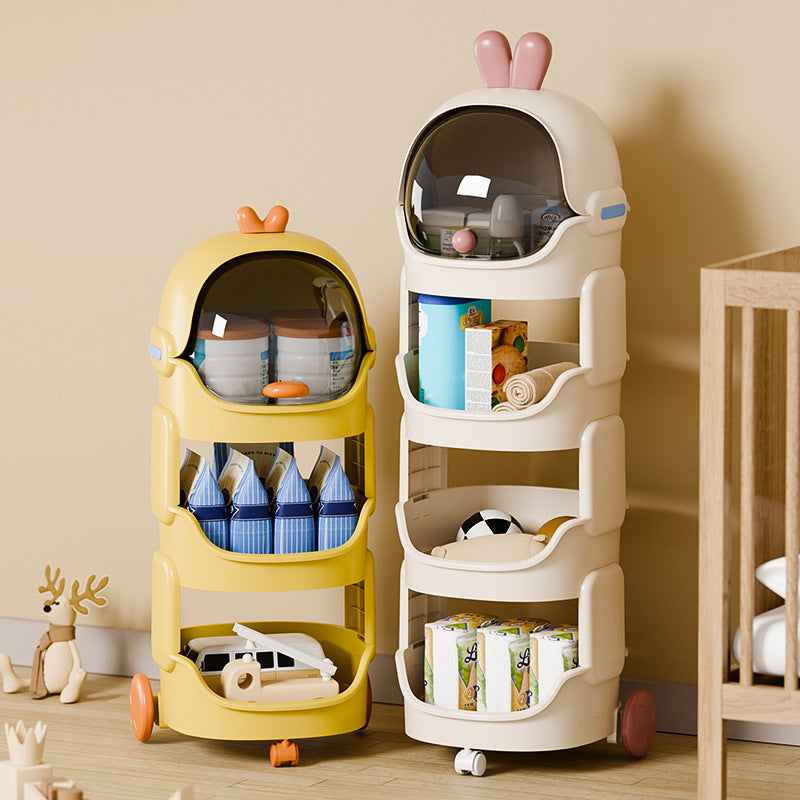 Contemporary Creative PP PC Steel Round-square Duck/Rabbit-style Movable Storage Cabinet 2/3/4-Tier For Living Room