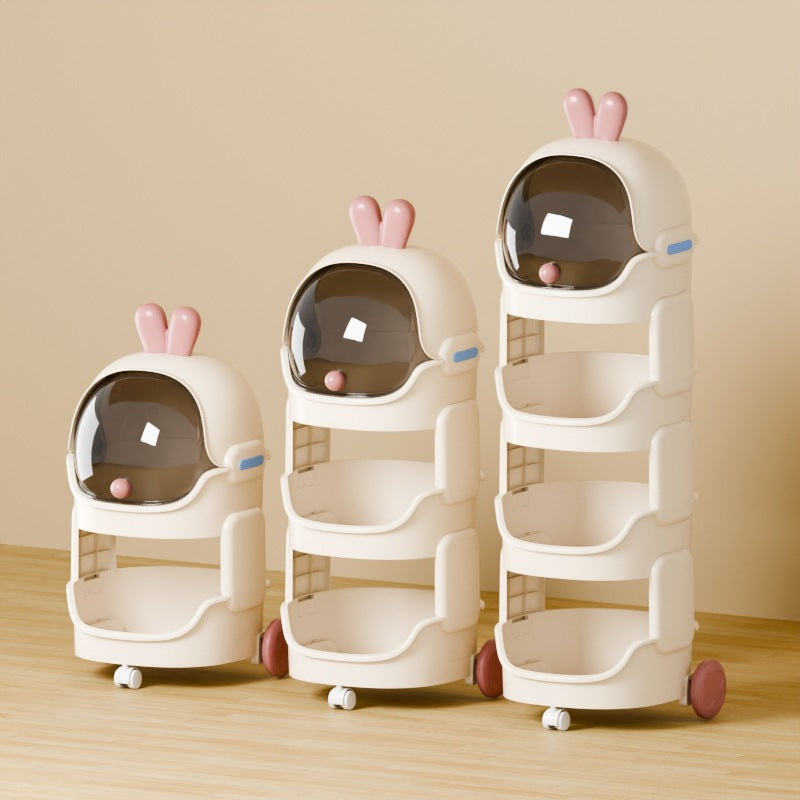 Contemporary Creative PP PC Steel Round-square Duck/Rabbit-style Movable Storage Cabinet 2/3/4-Tier For Living Room