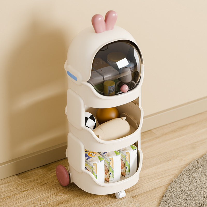 Contemporary Creative PP PC Steel Round-square Duck/Rabbit-style Movable Storage Cabinet 2/3/4-Tier For Living Room