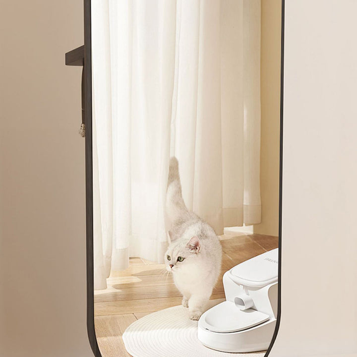 Modern Minimalist Particleboard Glass Round Swivel Hall Tree With Full-Length Mirror For Bedroom &amp; Living Room