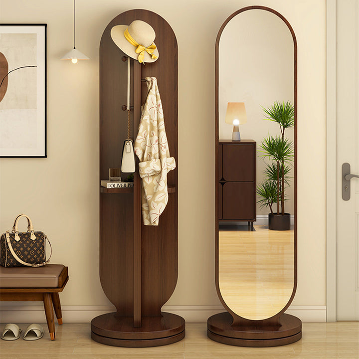 Moderner minimalistischer Garderobenständer aus Spanplatte und Glas, rund, drehbar, mit Ganzkörperspiegel für Schlafzimmer und Wohnzimmer 