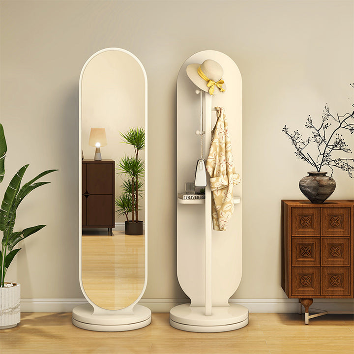 Modern Minimalist Particleboard Glass Round Swivel Hall Tree With Full-Length Mirror For Bedroom &amp; Living Room