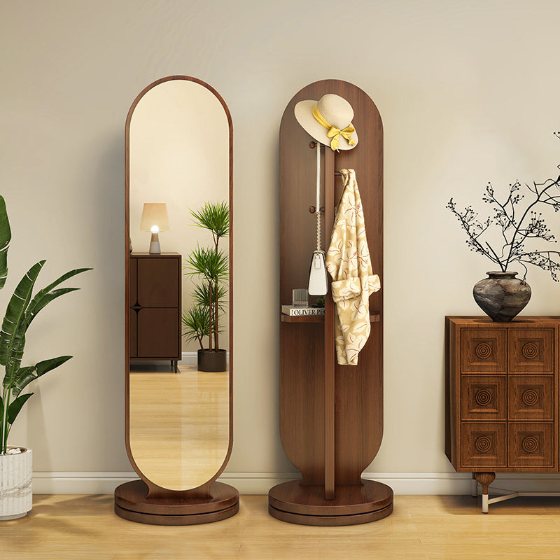 Modern Minimalist Particleboard Glass Round Swivel Hall Tree With Full-Length Mirror For Bedroom &amp; Living Room