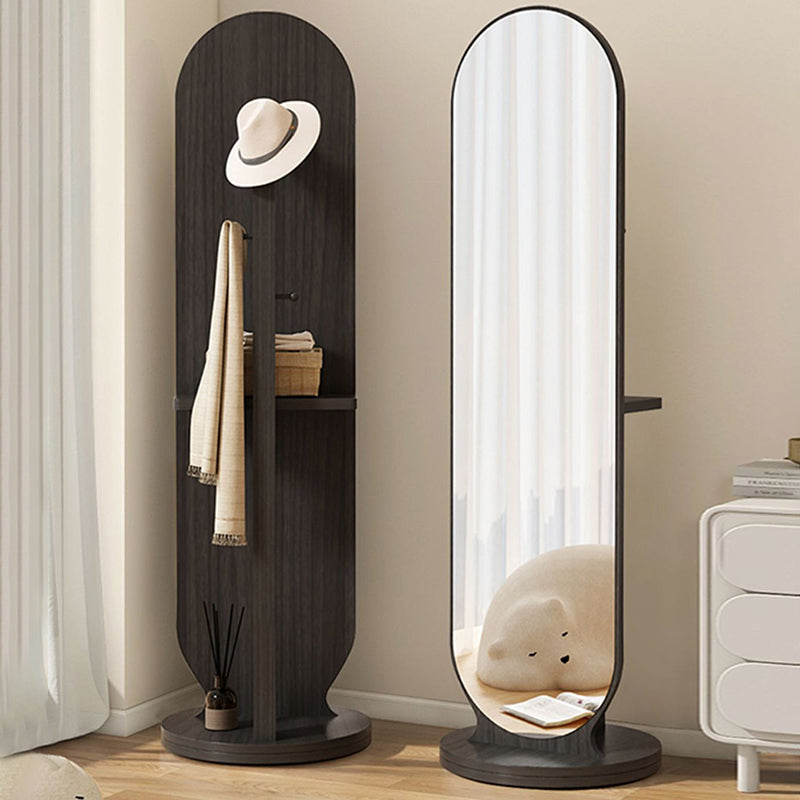 Modern Minimalist Particleboard Glass Round Swivel Hall Tree With Full-Length Mirror For Bedroom &amp; Living Room