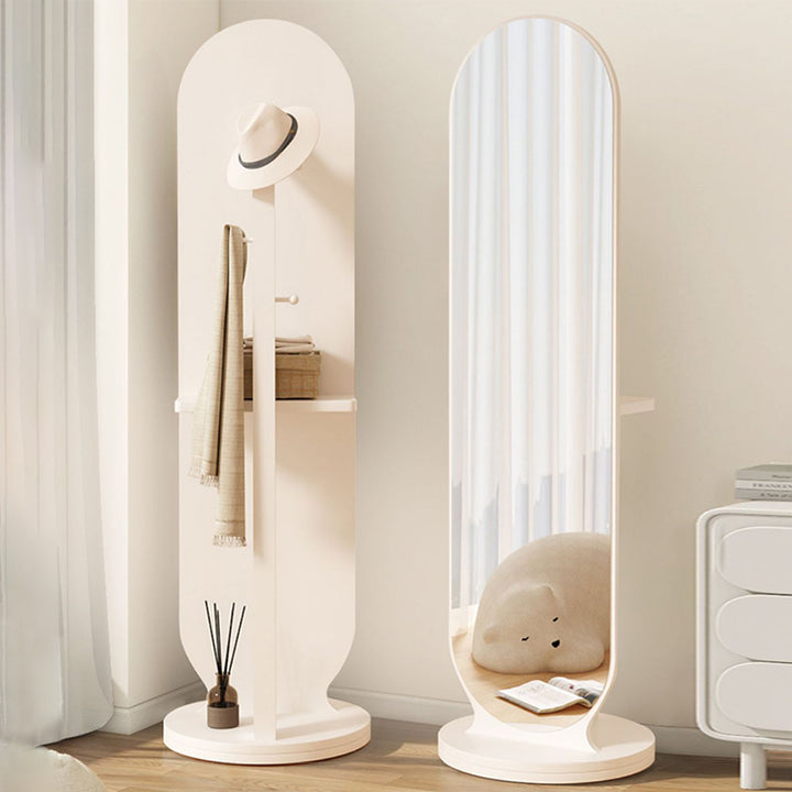 Moderner minimalistischer Garderobenständer aus Spanplatte und Glas, rund, drehbar, mit Ganzkörperspiegel für Schlafzimmer und Wohnzimmer 